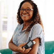 A woman with a red cheek